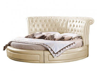Round Bed Chesterfield Designer Round Bedroom Textile Leather Upholstered Beds