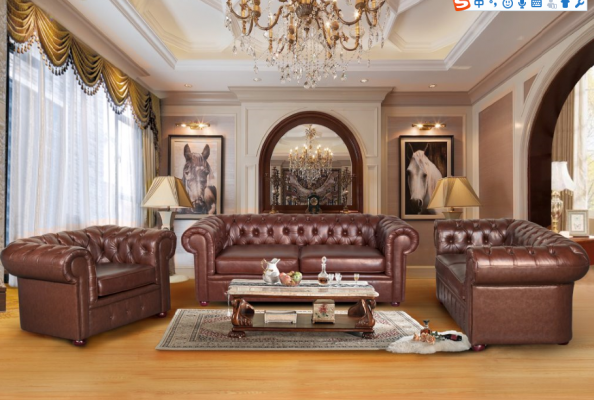 Classic brown Chesterfield leather couch cushion set 3-seater