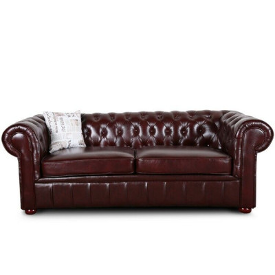 Classic brown Chesterfield leather couch cushion set 3-seater