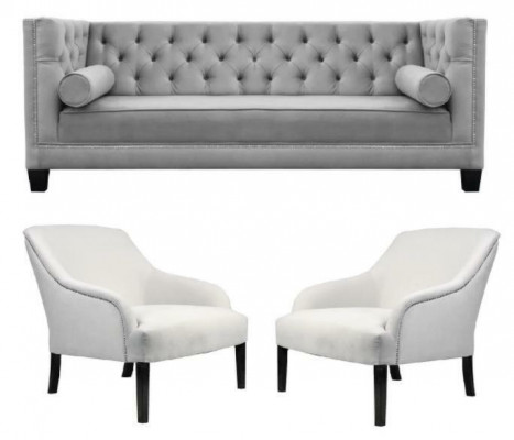 Gray Chesterfield Armchairs White XXL Big Textile Fabric Sofas Creative Furniture New