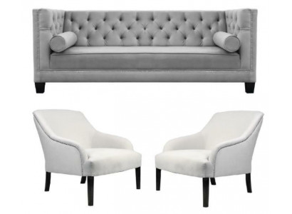 Gray Chesterfield Armchairs White XXL Big Textile Fabric Sofas Creative Furniture New