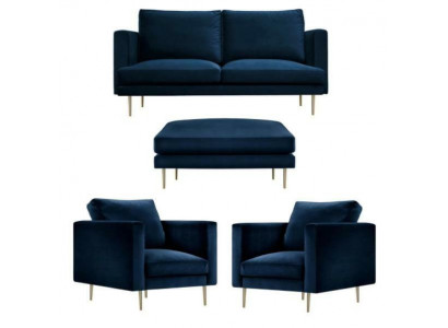 Sofa group seating armchair stool furniture textile fabric blue two-seater living room new