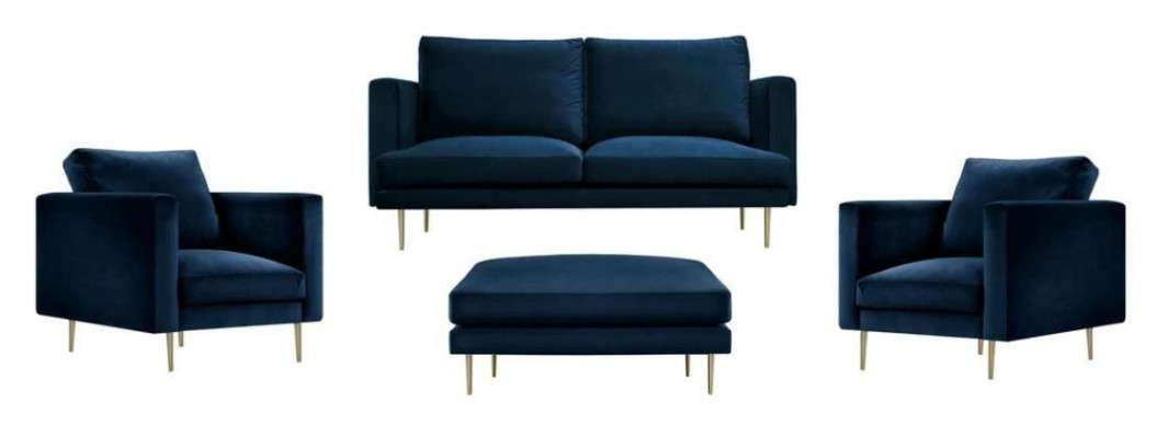 Sofa group seating armchair stool furniture textile fabric blue two-seater living room new