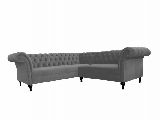 Gray Chesterfield Corner Sofa L-Shaped Designer Velvet Sofa