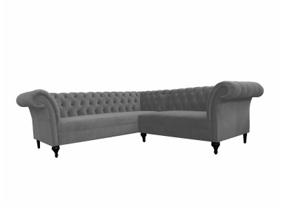 Gray Chesterfield Corner Sofa L-Shaped Designer Velvet Sofa