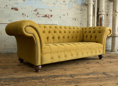Yellow Designer Chesterfield Three-seater Luxury 3-Seater Couch Living Room Sofa