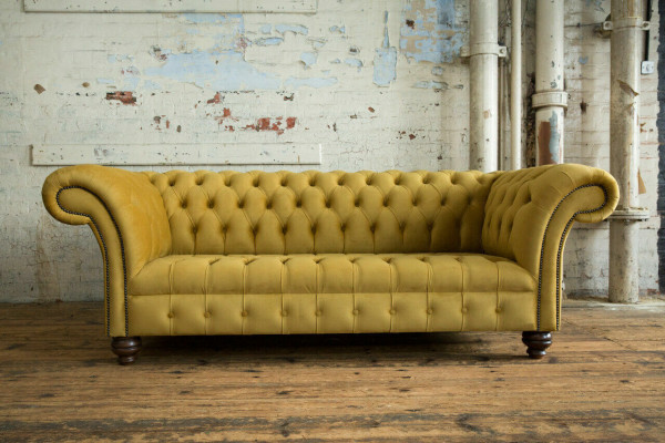 Yellow Designer Chesterfield Three-seater Luxury 3-Seater Couch Living Room Sofa