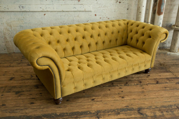 Yellow Designer Chesterfield Three-seater Luxury 3-Seater Couch Living Room Sofa