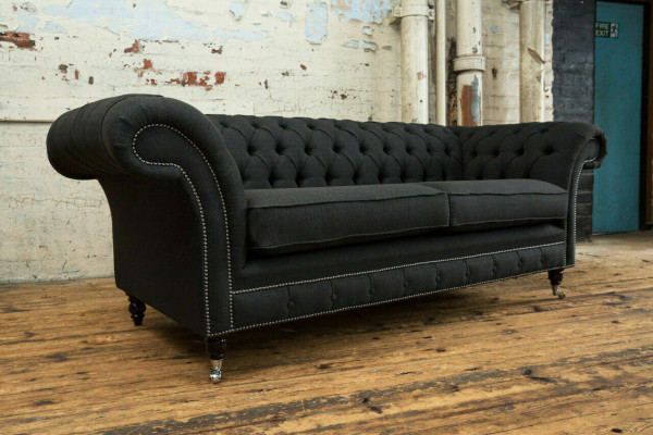 Black Modern Three-Seater Chesterfield Luxury Sofa