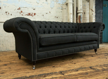 Black Modern Three-Seater Chesterfield Luxury Sofa
