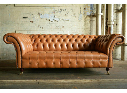 Light brown modern Chesterfield three-seater designer sofa