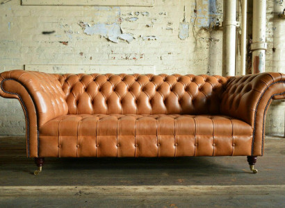 Light brown modern Chesterfield three-seater designer sofa