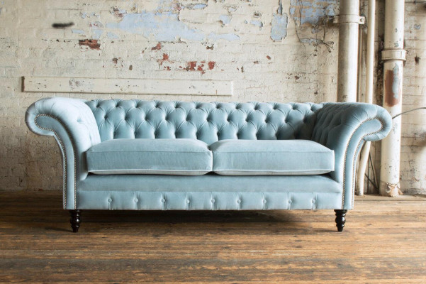 Light Blue Modern Chesterfield Three-Seater Living Room Luxury Sofa