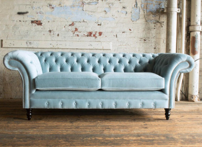 Light Blue Modern Chesterfield Three-Seater Living Room Luxury Sofa