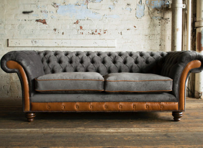 Gray-brown Chesterfield 3-seater luxury living room couch