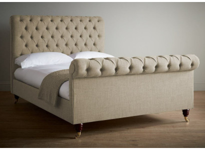 Beige luxury Chesterfield double bed designer bedroom bed
