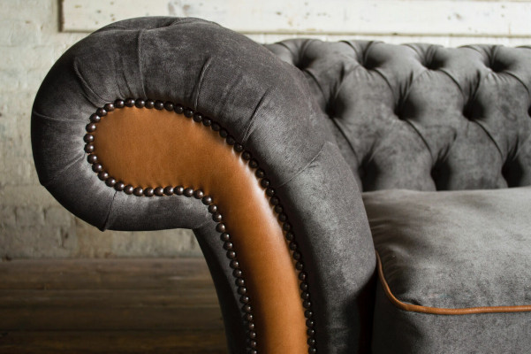 Gray-brown Chesterfield 3-seater luxury living room couch