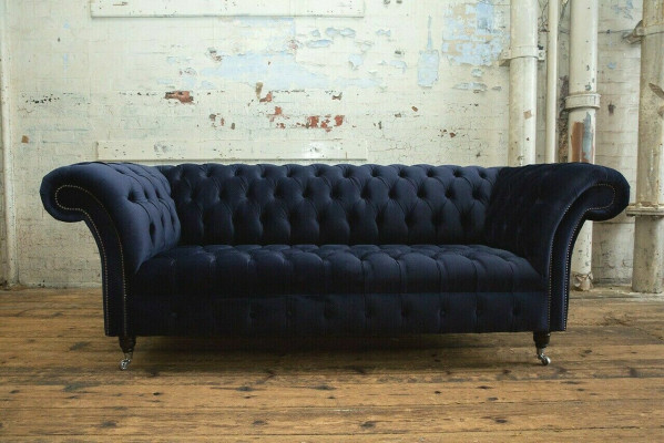 Dark blue Chesterfield three-seater modern living room luxury couch