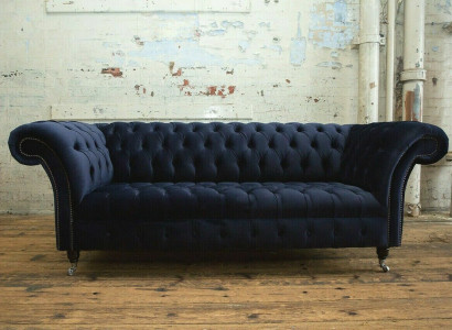 Dark blue Chesterfield three-seater modern living room luxury couch