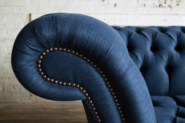 Blue Textil Chesterfield 4-Seater Designer Upholstered Sofa