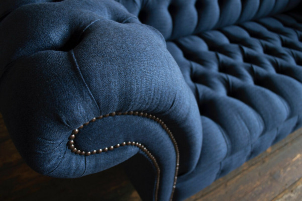 Blue Textil Chesterfield 4-Seater Designer Upholstered Sofa