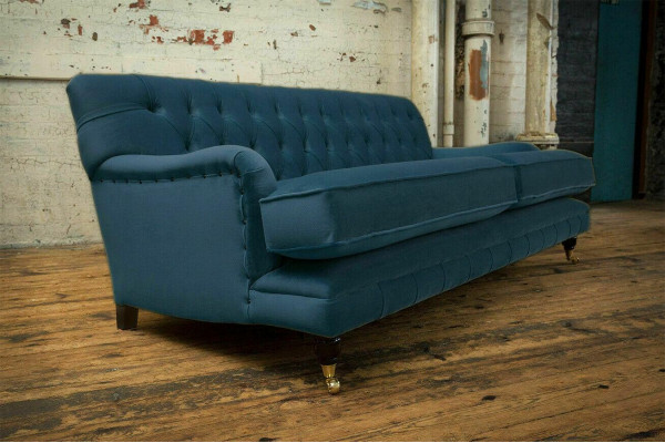 Blue Modern Chesterfield Three-Seater Luxury 3-Seater Couch Living Room Sofa