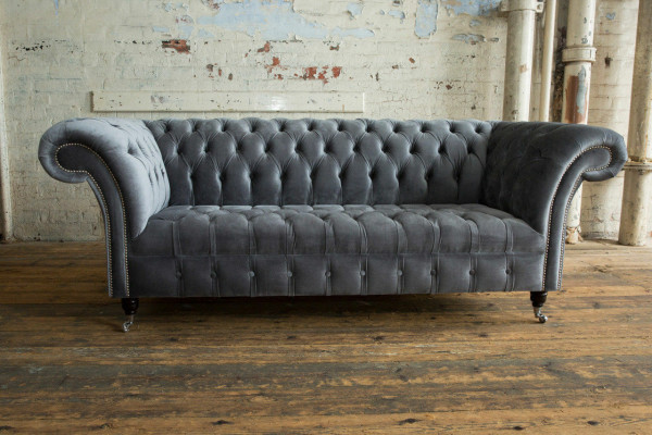 Modern Chesterfield Gray 3-Seater Stylish Living Room 3-Seater Couch