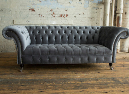 Modern Chesterfield Gray 3-Seater Stylish Living Room 3-Seater Couch