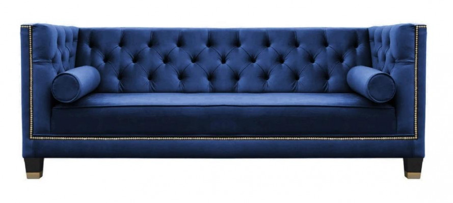 Blue Chesterfield three-seater fabric living room design couches