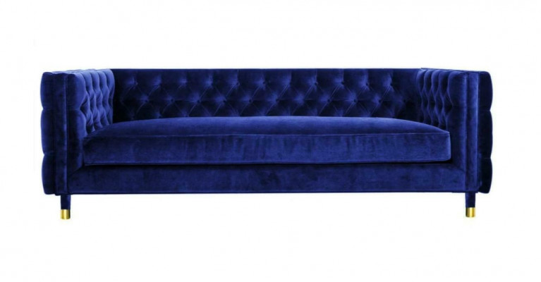 Blue Chesterfield Sofa Big Designer 4-Seater New Textile Fabric Couches