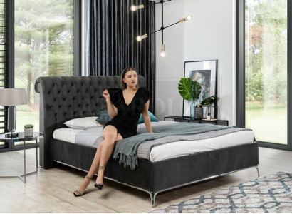 Black Chesterfield Luxury Double Bed Designer Bedroom Furniture