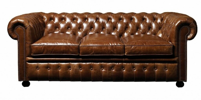 Brown leather Chesterfield three-seater luxury living room couch