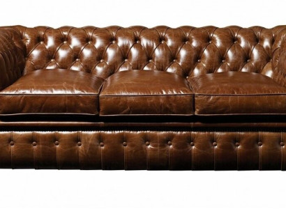 Brown leather Chesterfield three-seater luxury living room couch
