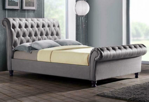 Gray Chesterfield Double Leather Bed Bedroom Upholstered Designer Luxury Bed