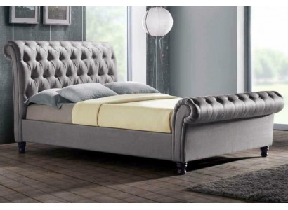 Gray Chesterfield Double Leather Bed Bedroom Upholstered Designer Luxury Bed