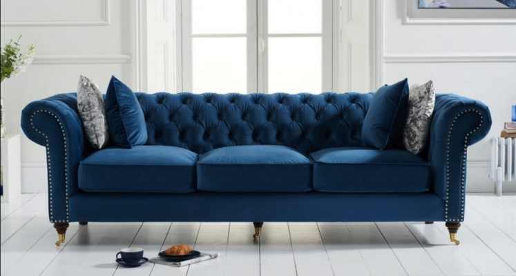 Blue Chesterfield Sofa Luxury Living Room Couch Fabric Sofa