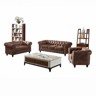 Brown luxury Chesterfield 3-seater designer living room couch