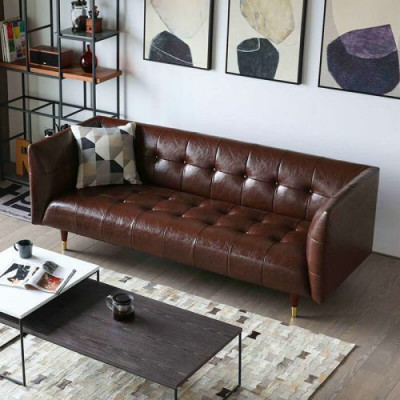 Brown Chesterfield Luxury 3-Seater Leather Living Room Sofa