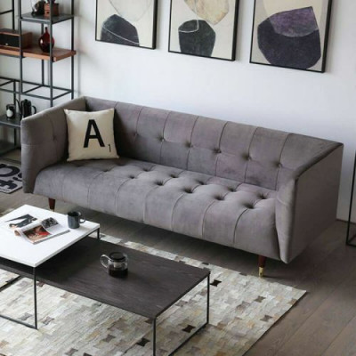 Modern Gray Chesterfield 3-Seater Luxury Living Room Couch