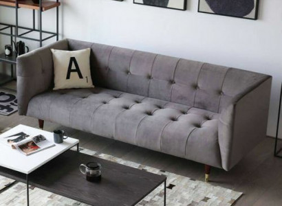 Modern Gray Chesterfield 3-Seater Luxury Living Room Couch