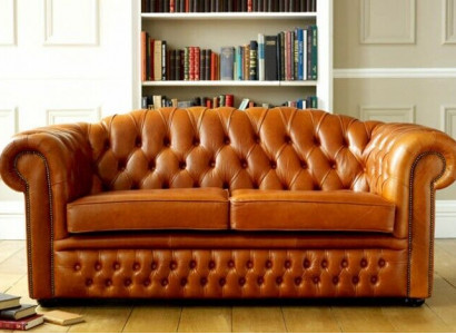 Chesterfield Sofa Couch Upholstery Fabric Leather Sofas Brown Suite 3-Seater