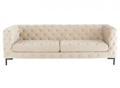 Beige Designer Chesterfield Three-Seater Luxury Living Room Couch