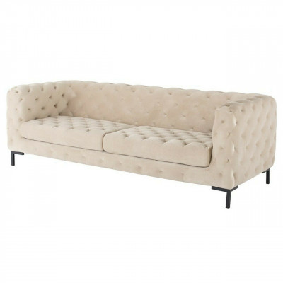 Beige Designer Chesterfield Three-Seater Luxury Living Room Couch