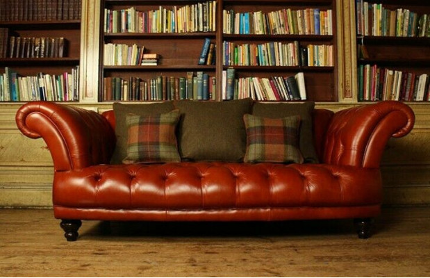 Brown Leather Chesterfield Sofa Couch Upholstery Fabric Suite 3-Seater New