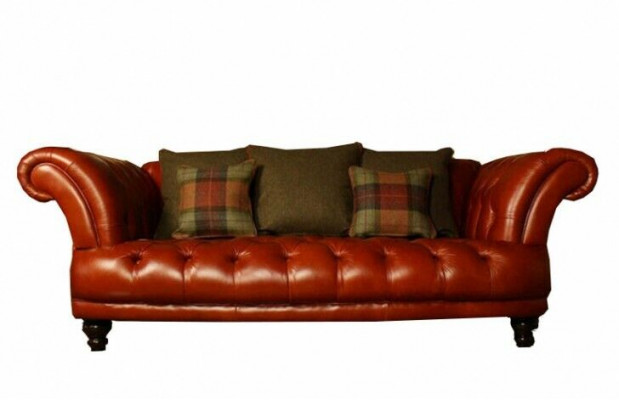 Brown Leather Chesterfield Sofa Couch Upholstery Fabric Suite 3-Seater New