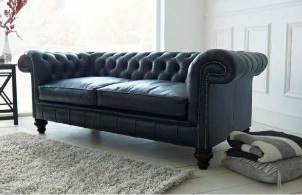 Designer gray Chesterfield 3-seater luxury living room couch