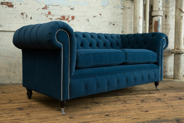 Blue luxury Chesterfield upholstered three-seater designer 3-seater couch