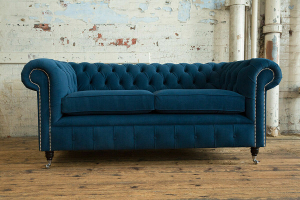 Blue luxury Chesterfield upholstered three-seater designer 3-seater couch