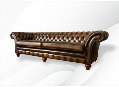 XXL Sofa 4-seater Couch Chesterfield Upholstered Seating Set Leather Textile Brown