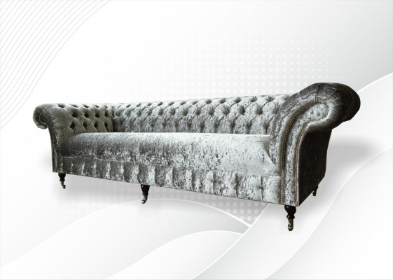 Chesterfield Upholstered Couch Fabric Sofas Sofa Seating Set Velvet Silver 4 Seater
